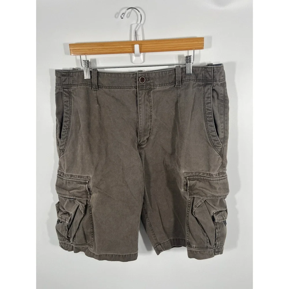 Banana Republic Mens Thick Y2K Cargo Shorts 36 Green Pockets Baggy Skater